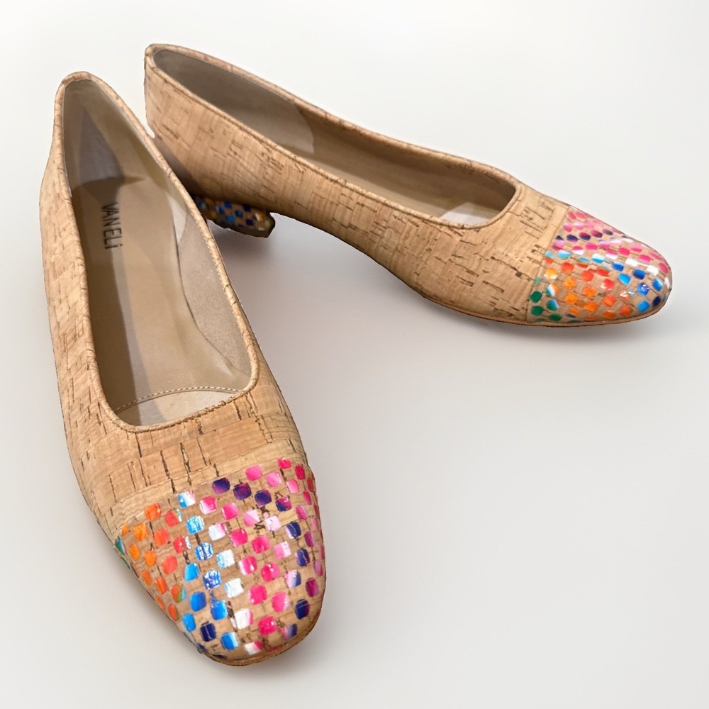 Vaneli Size 10 S Frankie Natural Cork Multi-Color Slip On Leather Loafer Flats